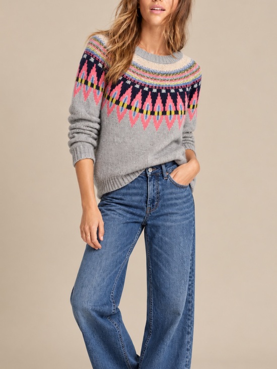 Boden Sweaters - Boden Gray Fair Isle Wool Alpaca Crewneck Sweater